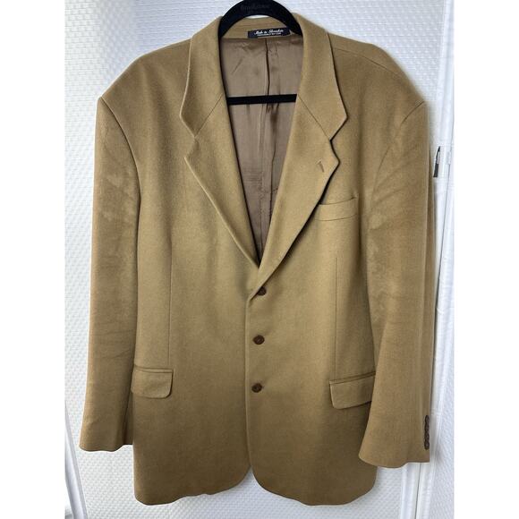 FENZIA 100% PURE CASHMERE Men's Sport coat Blazer 3 Button Camel 48L Jacket - Picture 2 of 16